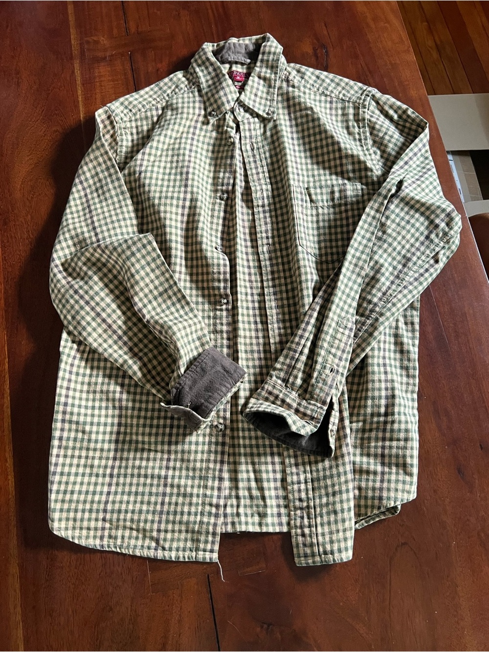 Merona Men’s Flannel | Olive and Beige checker pattern | 100% Cotton | Size M